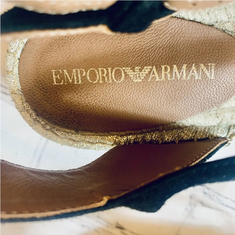 Emporio Armani Womens 40 Espadrille Flats Slingback Strap Logo Black Spain US 9 - Picture 3 of 12